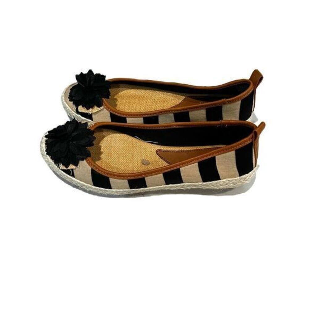 Kim Rogers Black and White Espadrilles with Striped Pattern